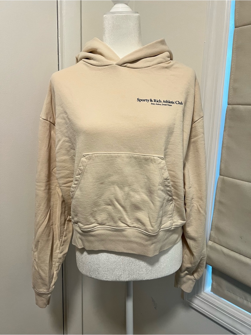 Sporty & Rich Athletic Club Cream Hoodie Size M Made in USA